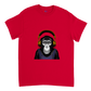 red t-shirt with a chimp wearing headphones listening to music print