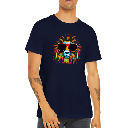 Make a Statement with Our Colourful Lion Wearing Sunglasses Premium Unisex Crewneck T-shirt