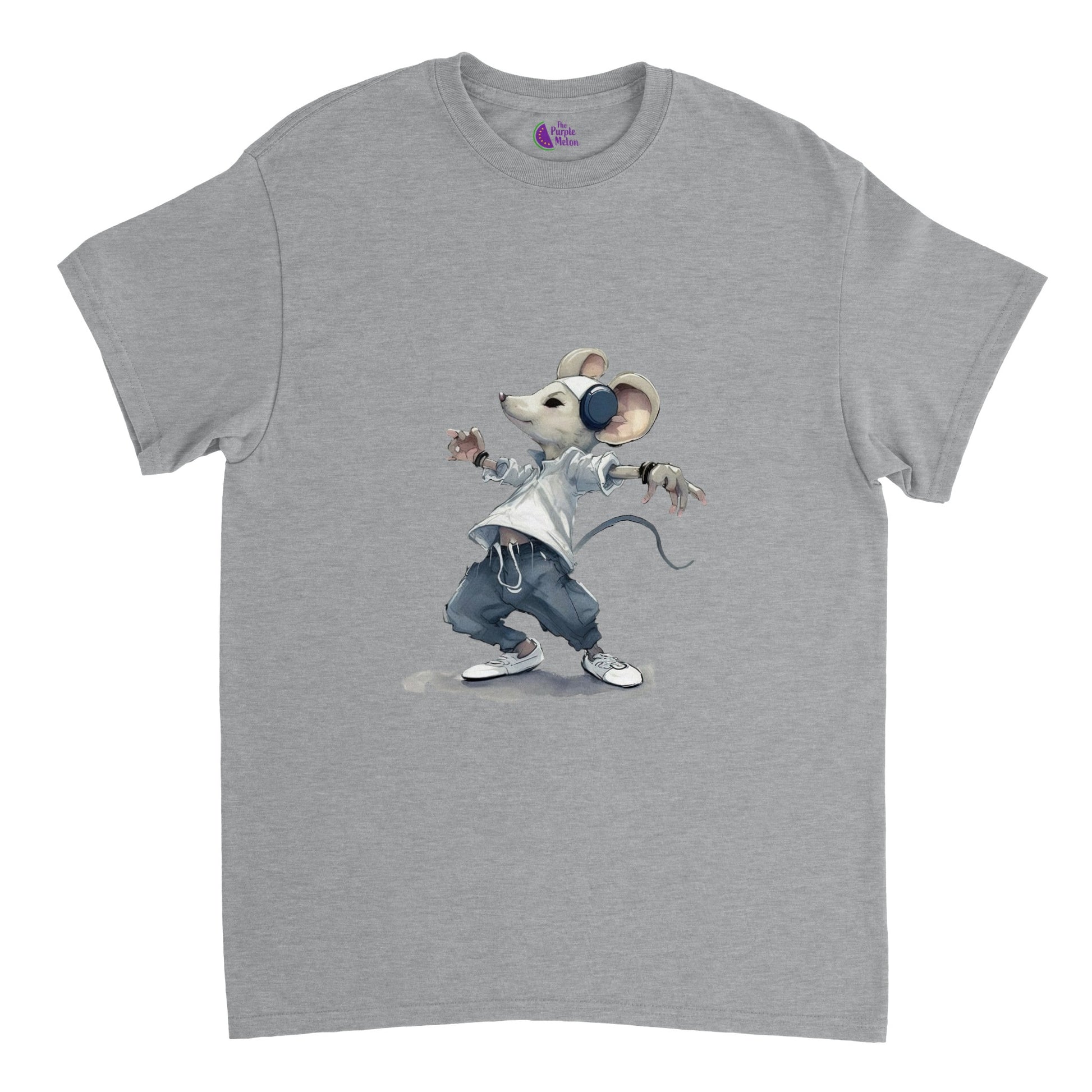 Grey t-shirt with a hip hop mouse print