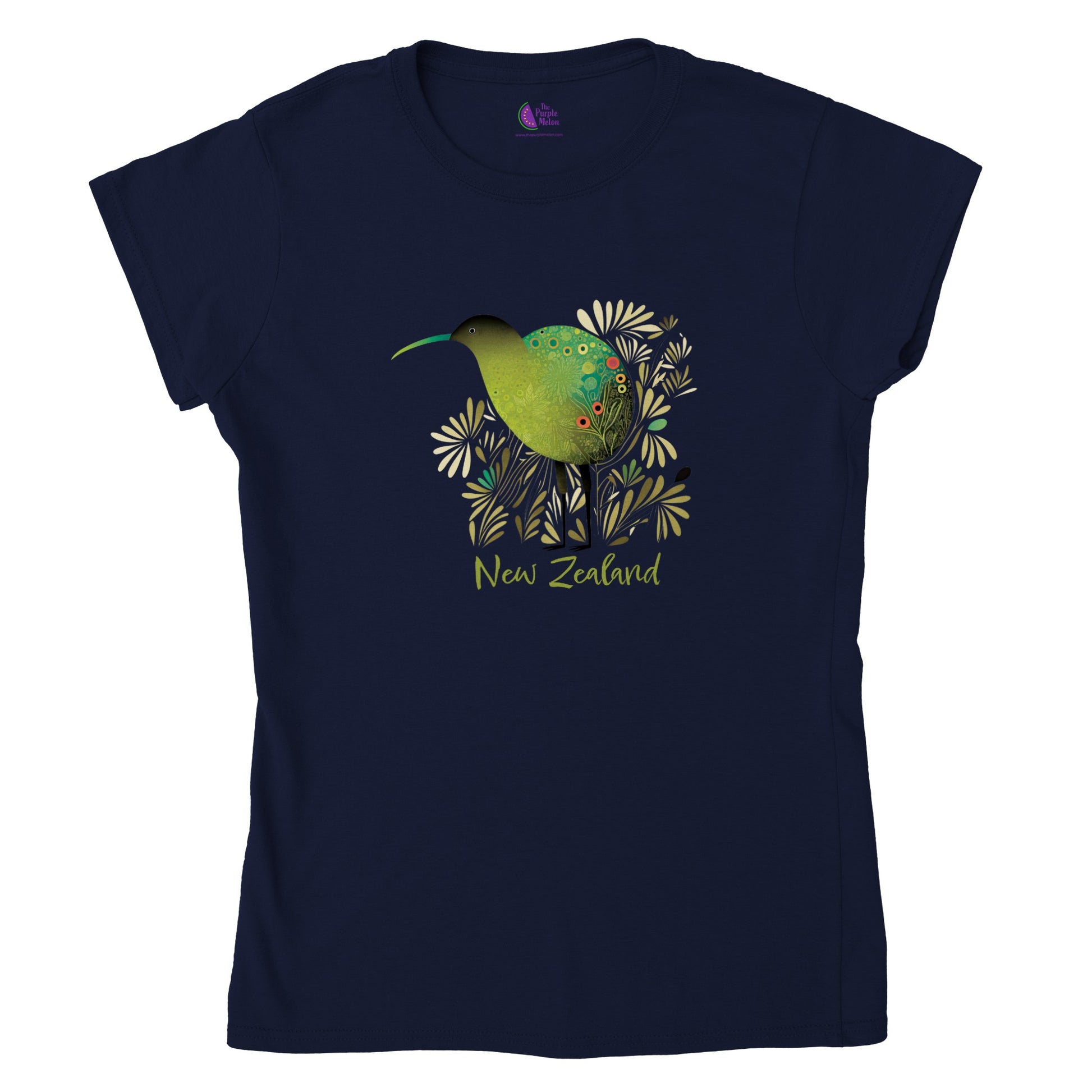 Navy t-shirt with a new zealand kiwi bird print