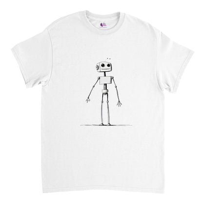 White t-shirt with smiling robot illustration
