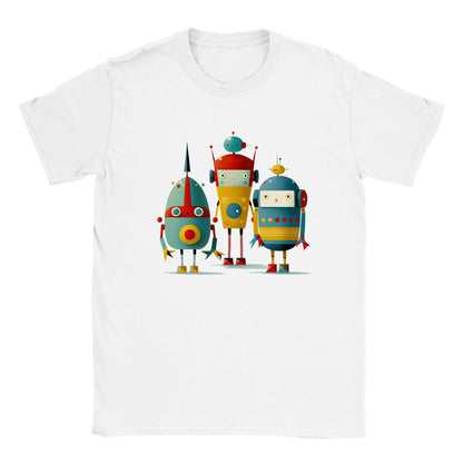 White kids t-shirt with 3 retro robots