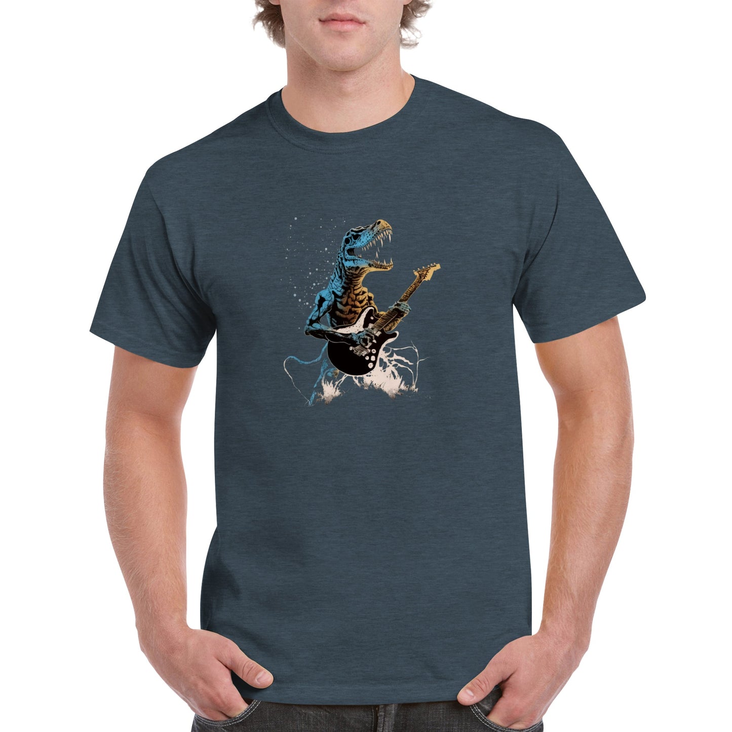 Rock Out with the T-Rex Playing a Guitar Heavyweight Unisex Crewneck T-Shirt!