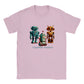 Pink t-shirt with 3 robots and the caption I speak robot