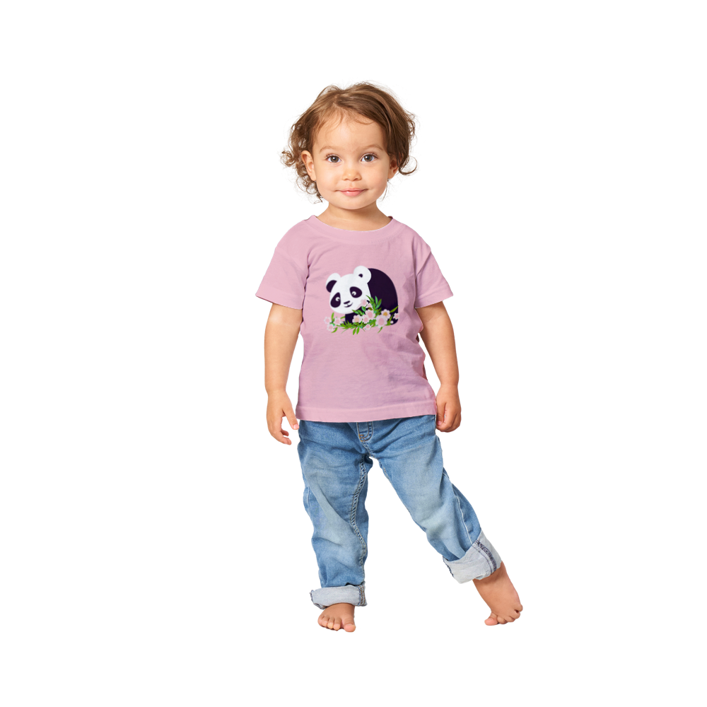 Baby wearing a Pink t-shirt with a cute panda and pink flowers print