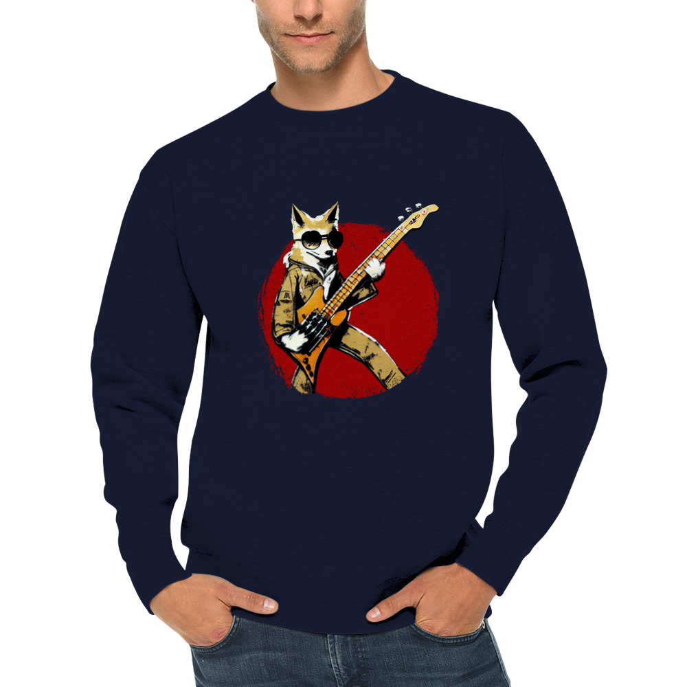 Fox Playing a Bass Guitar Premium Unisex Crewneck Sweatshirt