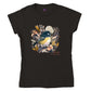 black t-shirt with a New Zealand Miromiro tomtit bird print
