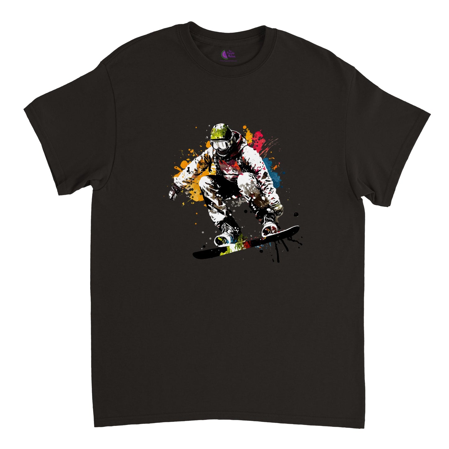 Black t-shirt with a snowboarder print