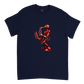 Navy t-shirt with a red robot playing a saxophone