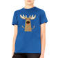 boy wearing royal blue t-shirt with cute moose print