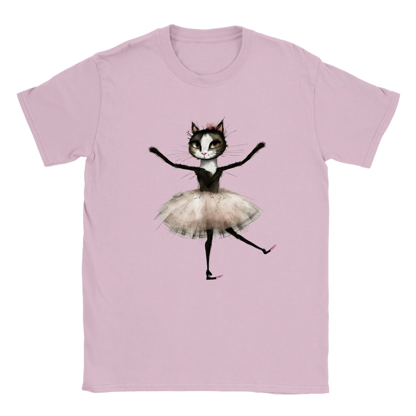 Kids pink t-shirt with a kitten ballerina in a tutu