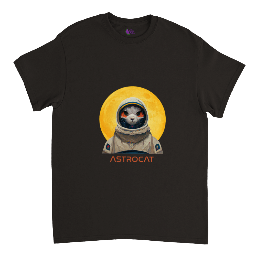 Black t-shirt with an Astrocat print on the front