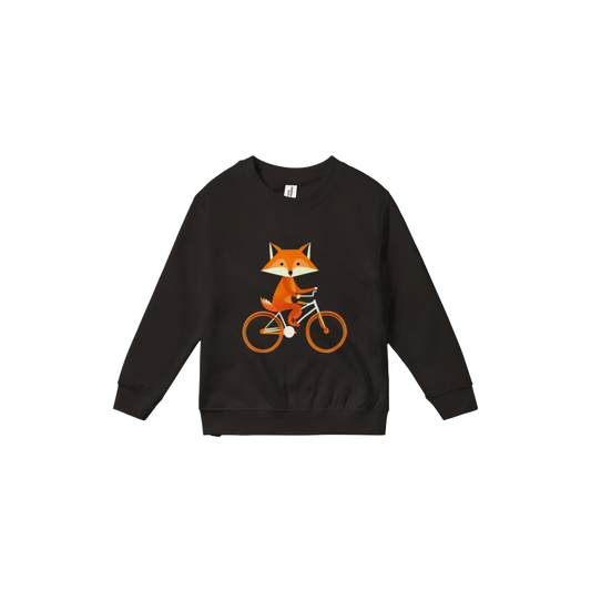 Cute Fox Riding a Bike Premium Kids Crewneck Sweatshirt
