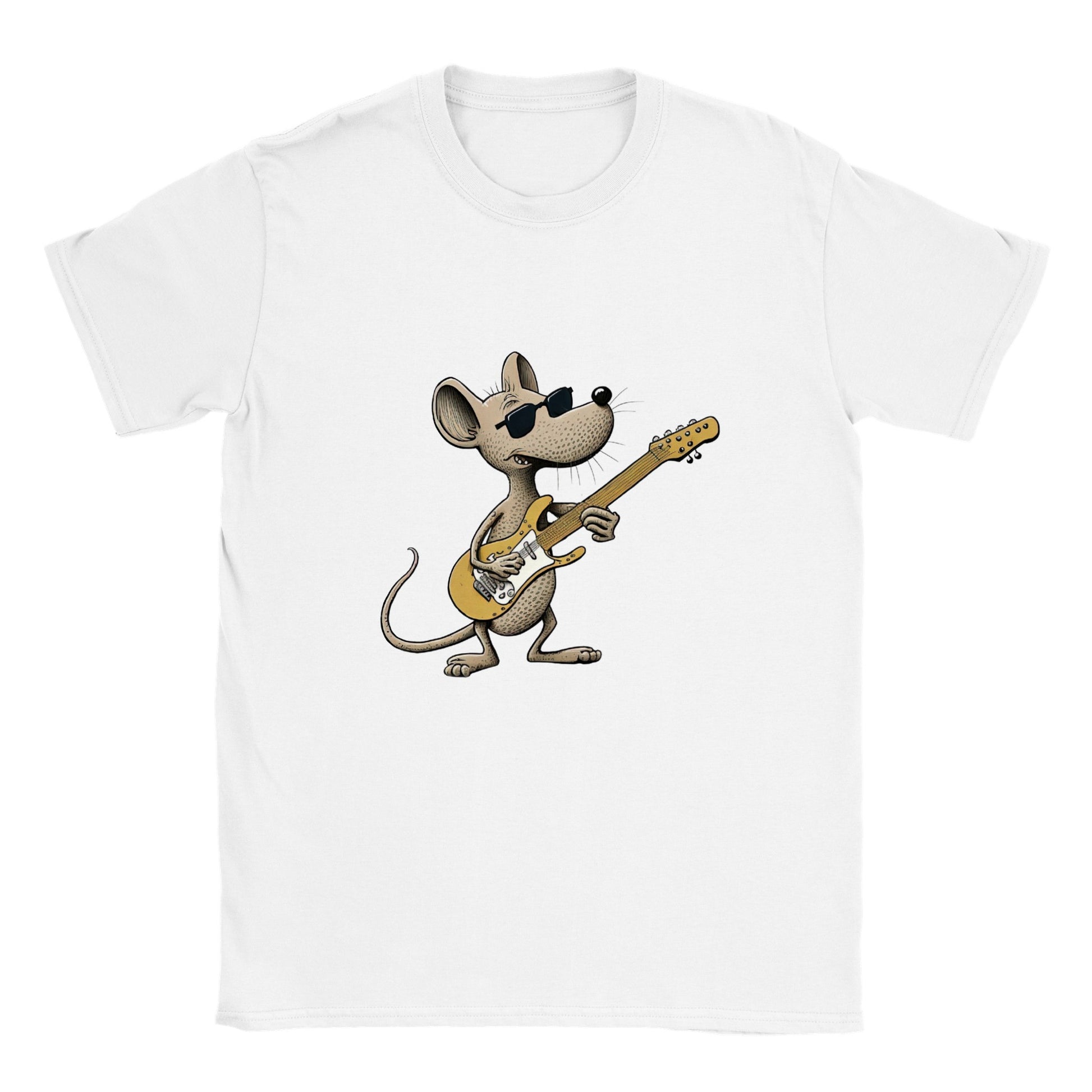 Cool rat playing a guitar print on white t-shirt