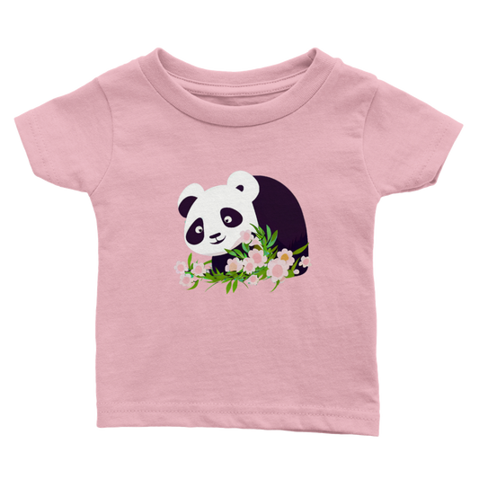 Pink baby t-shirt with a cute panda and pink flowers print