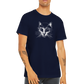 guy wearing a navy t-shirt with a cat print
