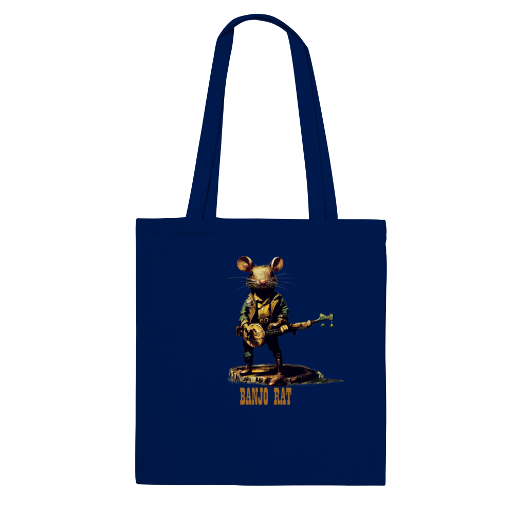 Navy tote bag with Banjo Rat print