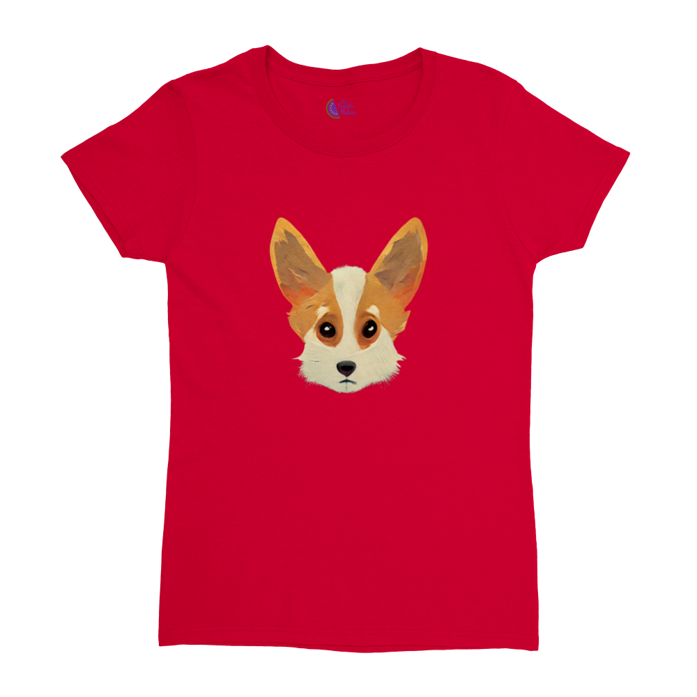 red t-shirt with a cute corgi print