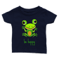 baby's navy t-shirt with cute be hoppy frog print