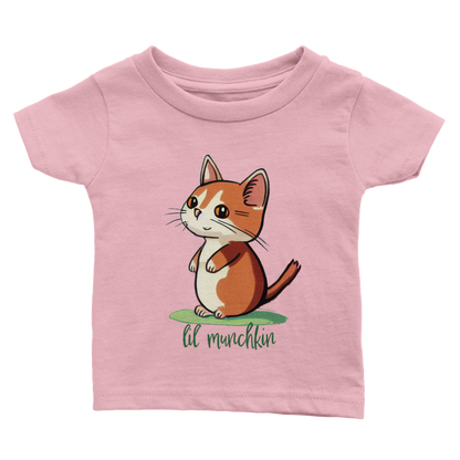 a pink babies t-shirt with a lil munchkin kitten print