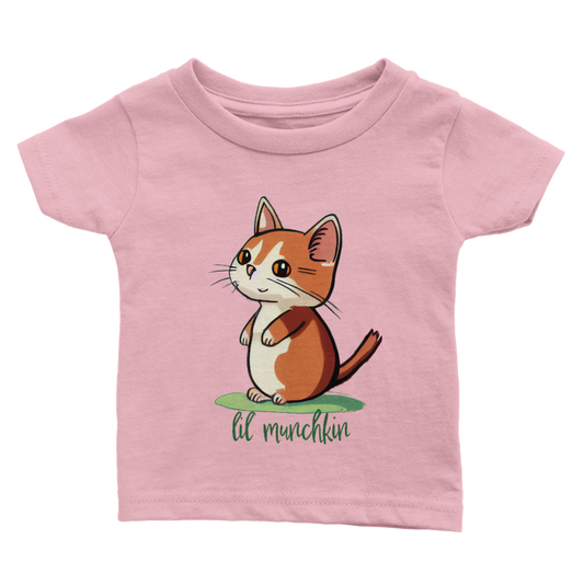 a pink babies t-shirt with a lil munchkin kitten print