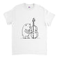 White t-shirt with a bear playing a double bass print