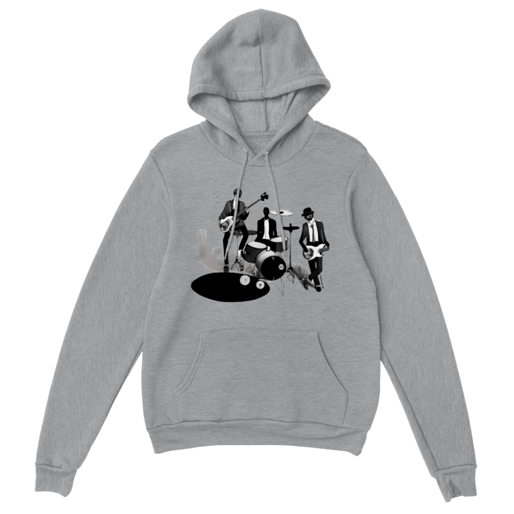 Jazz Trio Black and White Print Premium Unisex Pullover Hoodie.