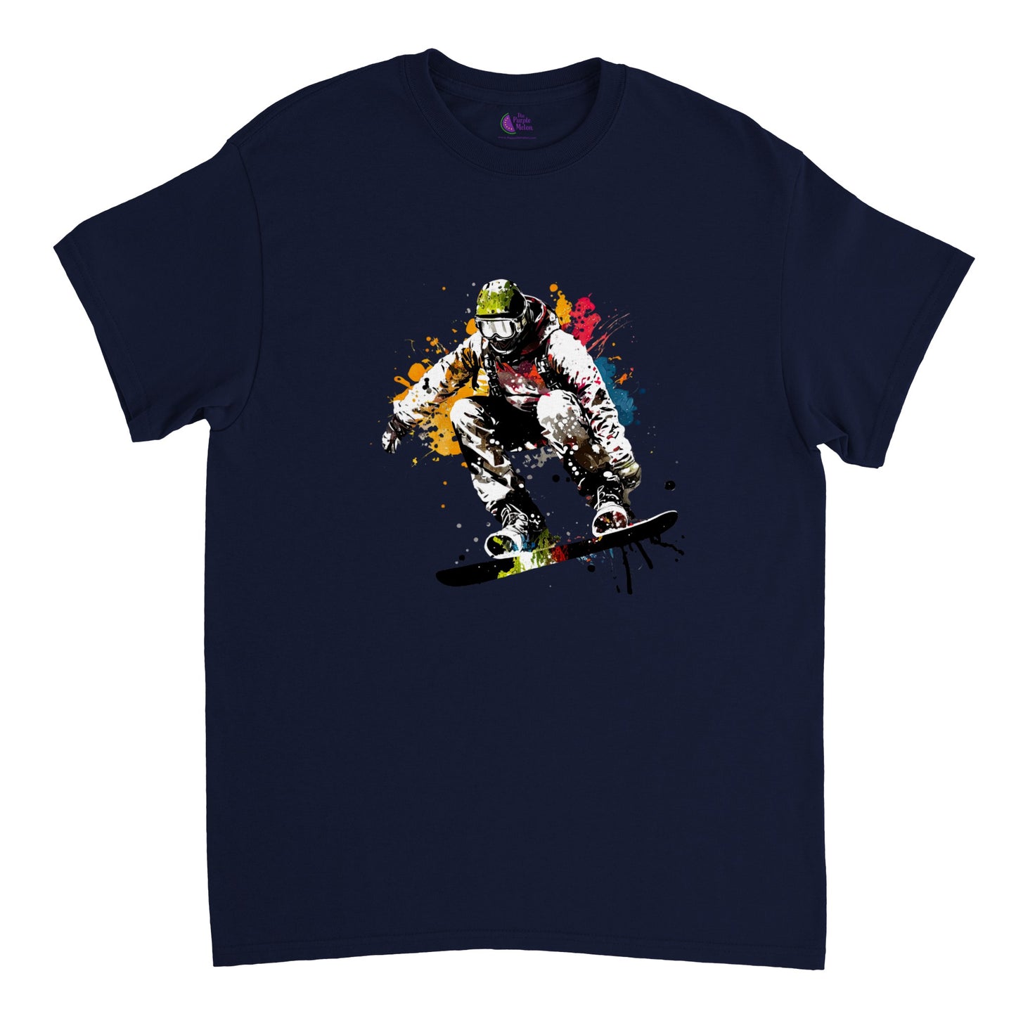 Navy blue t-shirt with a snowboarder print
