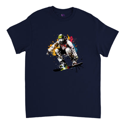 Navy blue t-shirt with a snowboarder print