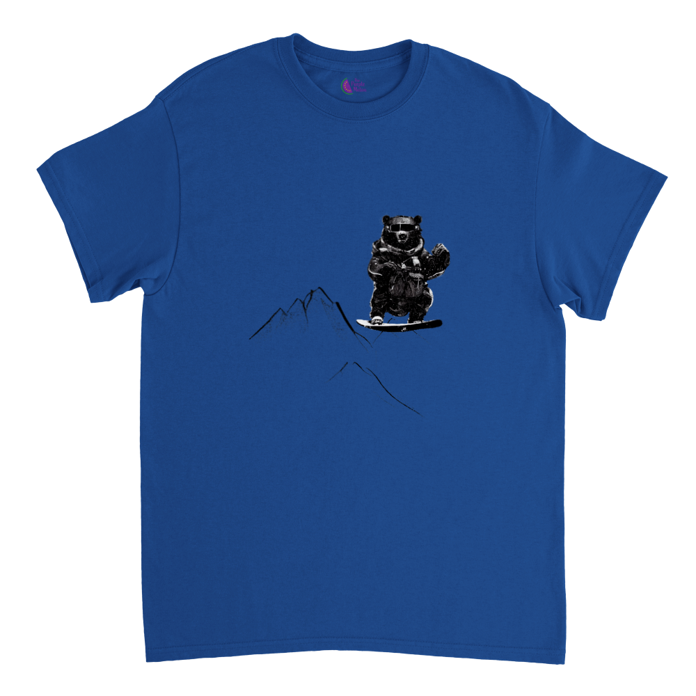 Royal Blue t-shirt with a snowboarding bear print
