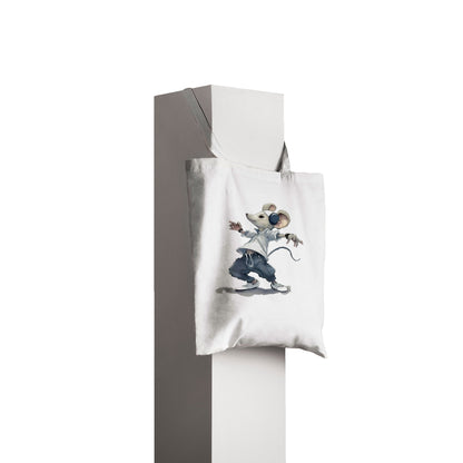 white tote bag with hip hop mouse print