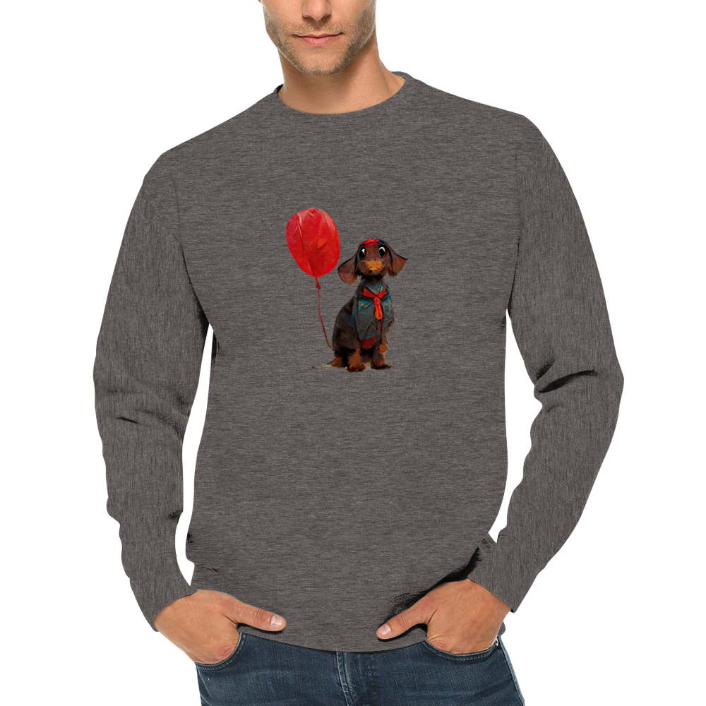 Dachshund Dog with Red Balloon Premium Unisex Crewneck Sweatshirt