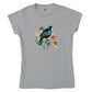 Grey t-shirt with a contemporary new zealand tui bird print