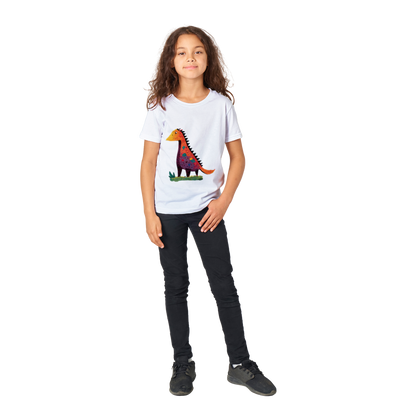 Cute Orange & Purple Dinosaur Print Premium Kids Crewneck T-shirt