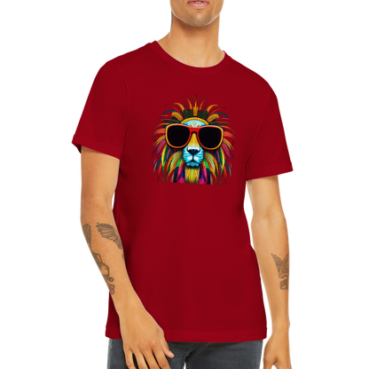 Make a Statement with Our Colourful Lion Wearing Sunglasses Premium Unisex Crewneck T-shirt