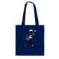 Navy tote bag with black and print of an alien playing the guitar