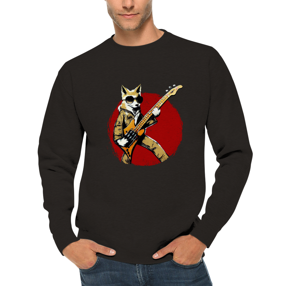 Fox Playing a Bass Guitar Premium Unisex Crewneck Sweatshirt