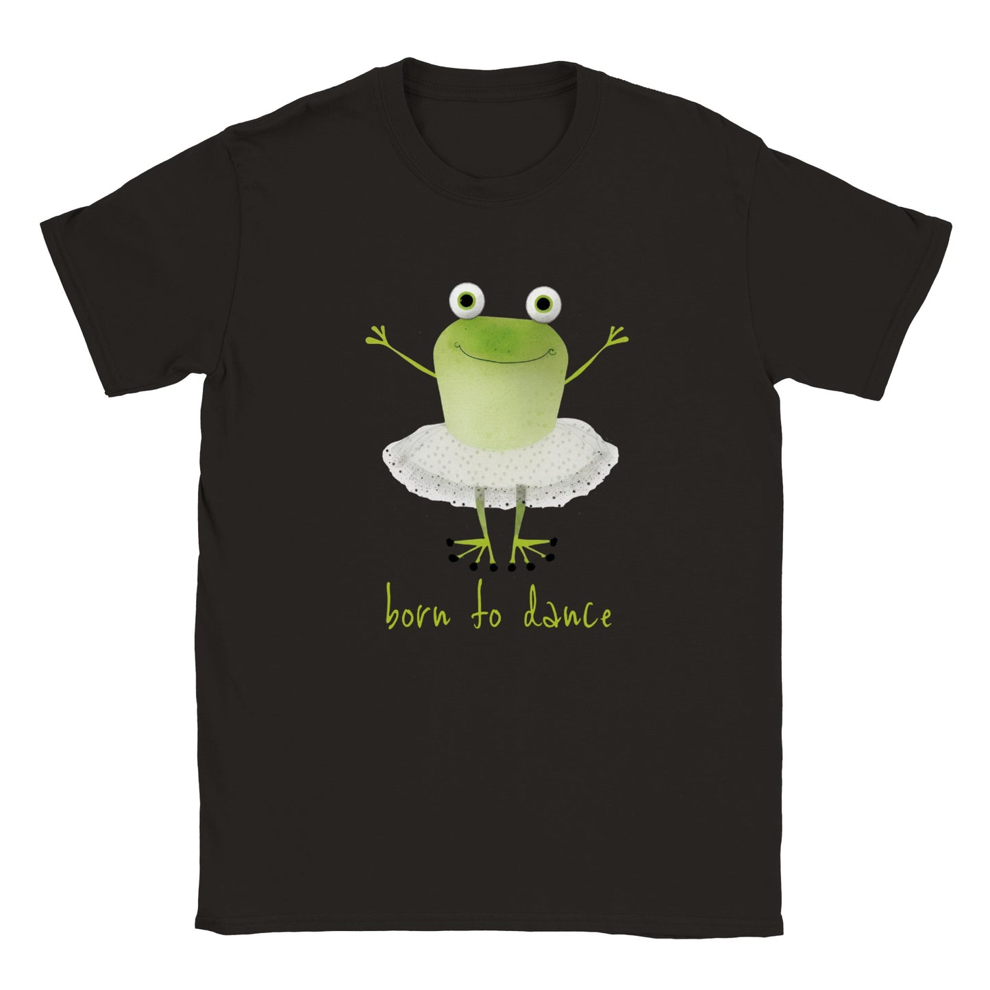 kids black t-shirt with born to dance frog ballerina print