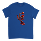 Royal Blue t-shirt with a red robot playing a saxophone