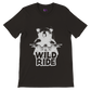 black t-shirt with a bear on a bike with Wild Ride caption