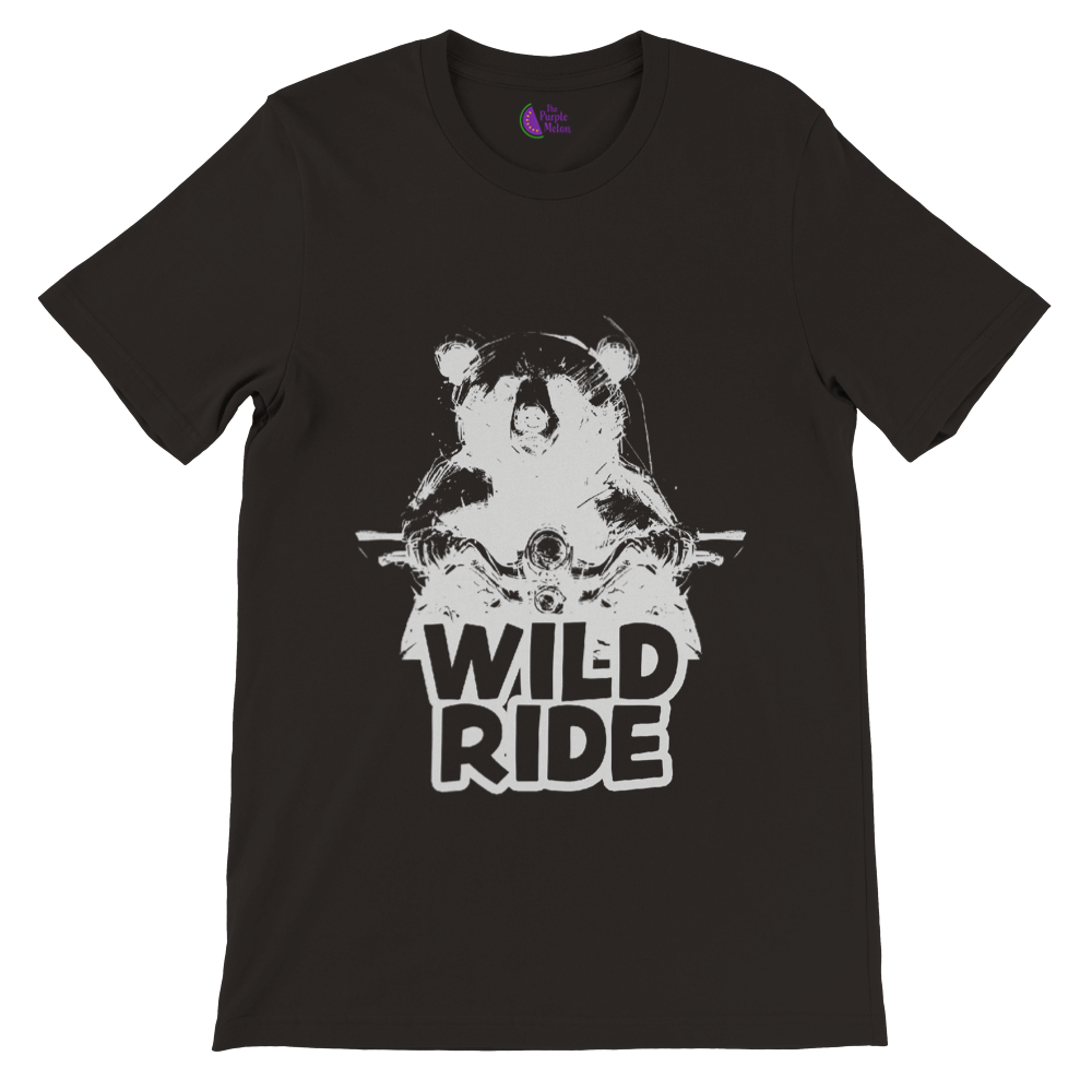 black t-shirt with a bear on a bike with Wild Ride caption