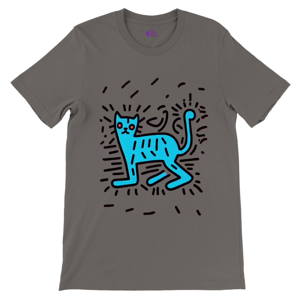 Pop Art Cat Print Premium Unisex Crewneck T-shirt.