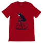 Red t-shirt with a fox riding a bike print