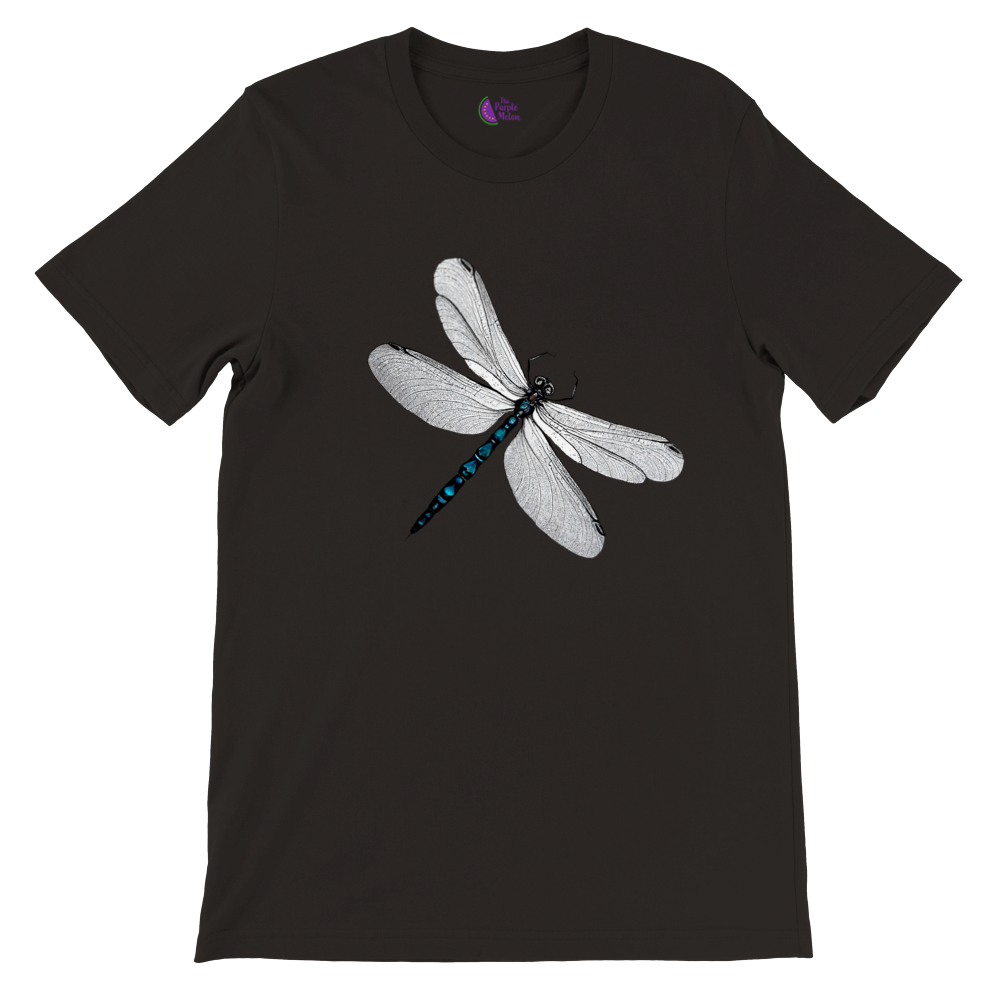 black t-shirt with a dragonfly print