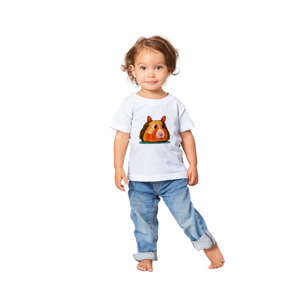 toddler wearing a white t-shirt with cute Guinea Pig print