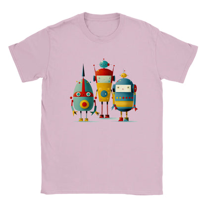 Pink kids t-shirt with 3 retro robots