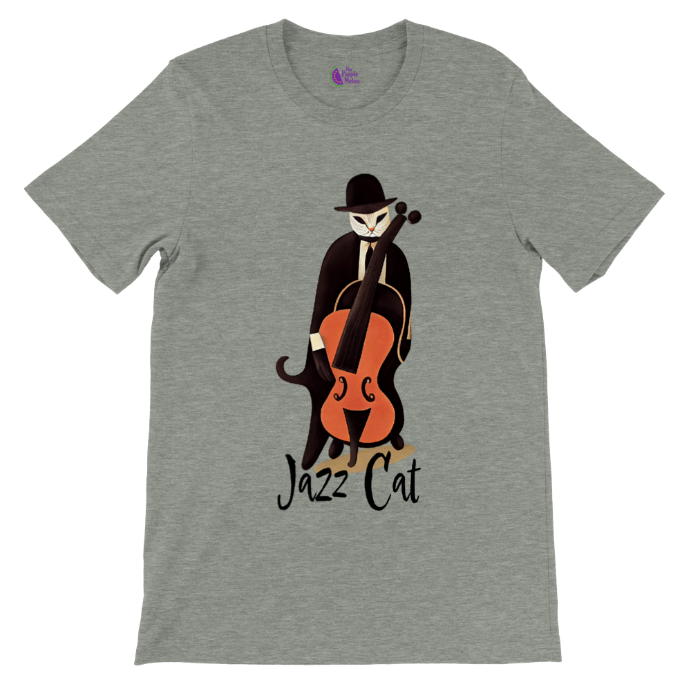 Jazz Cat Playing Double Bass Premium Unisex Crewneck T-shirt