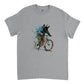 Light grey t-shirt with a happy bear riding a bike print