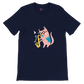 Navy t-shirt with a pink cat playing the saxophone print