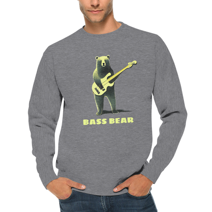 Bass Bear, Bear Playing a Bass Guitar Print Premium Unisex Crewneck Sweatshirt
